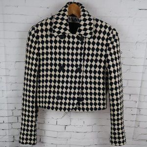 KRIZIA BLACK & WHITE CHEKERED DOUBLE BREASTED CROP BLAZER VINTAGE SIZE 4